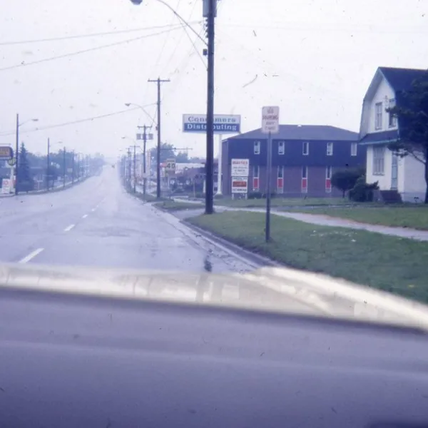 North Front Street in Belleville, Ontario, in 1974, with the Consumers Distributing store on the right.