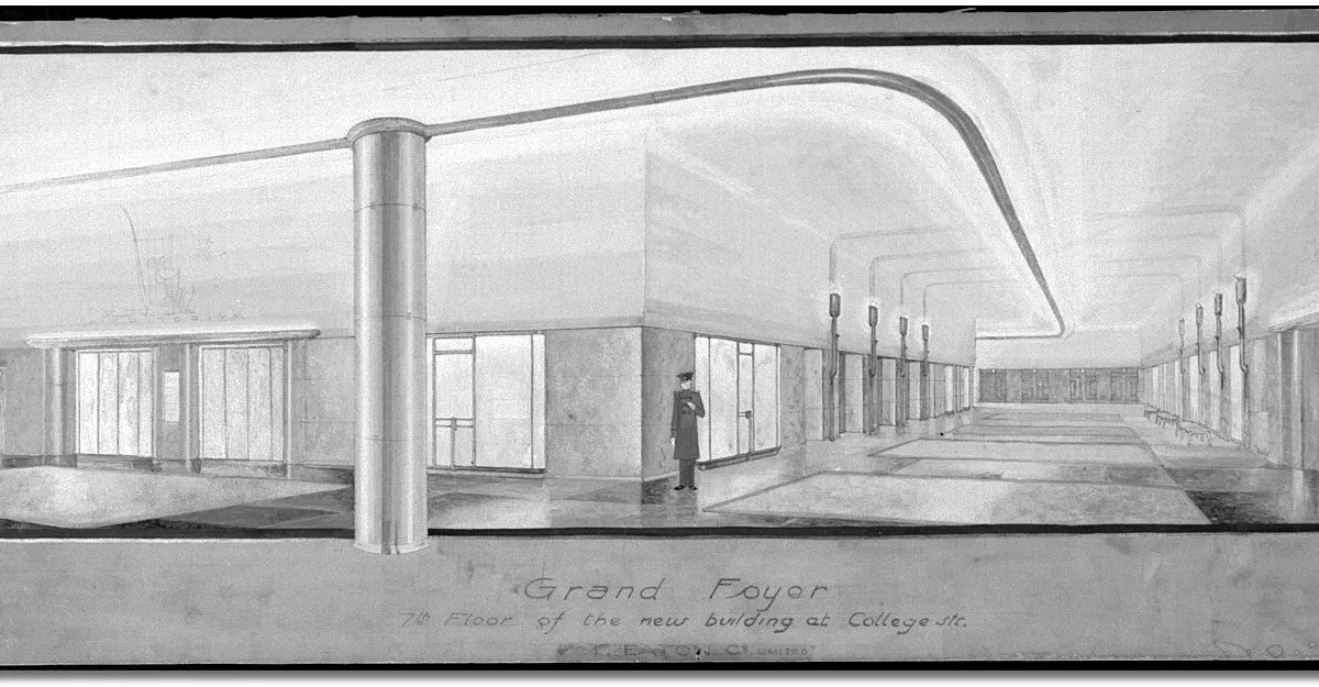 Architect's rendering of the Grand Foyer on the seventh floor of Eaton's College Street store, Toronto, about 1928–1930.