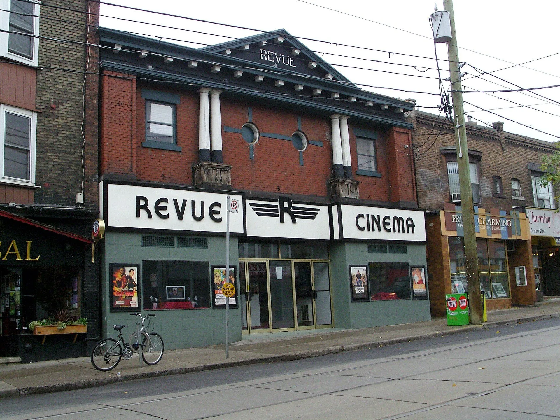 The Revue Cinema on Roncesvalles Avenue, Toronto, in October 2007, with temporary signage.