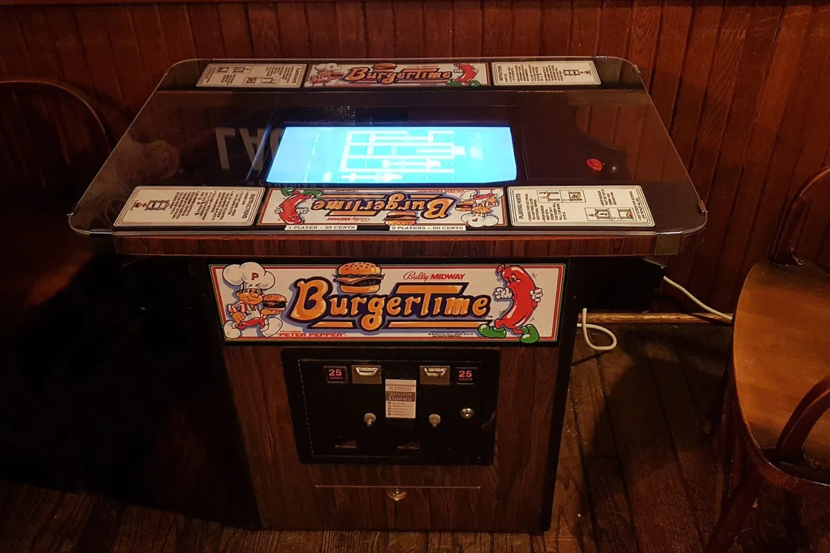 A BurgerTime table arcade game at a pub in Dartmouth, Nova Scotia, 2019.