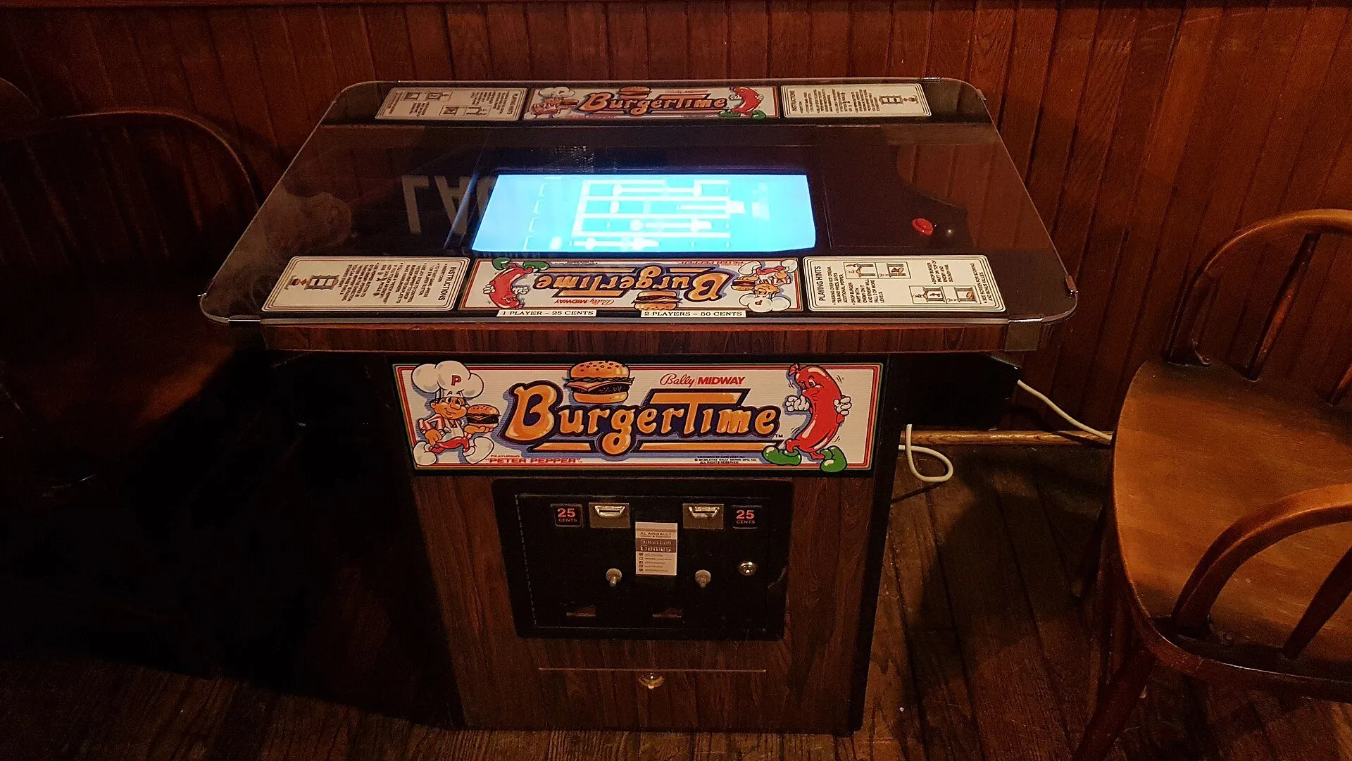 A BurgerTime table arcade game at a pub in Dartmouth, Nova Scotia, 2019.